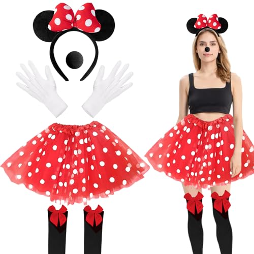Yi'antai Damen Maus Mouse Kostüm, Rot Tutu mit weiß Gepunktet, Haarreifen mit Maus Ohren, Mouse Kostüm Set mit Handschuhe, Nase und Kniestrümpfe, Damen Mädchen Faschingkostüme Yi'antai Damen Maus Mouse Kostüm, Rot Tutu mit weiß Gepunktet, Haarreifen mit Maus Ohren, Mouse Kostüm Set mit Handschuhe, Nase und Kniestrümpfe, Damen Mädchen Faschingkostüme von Yi'antai