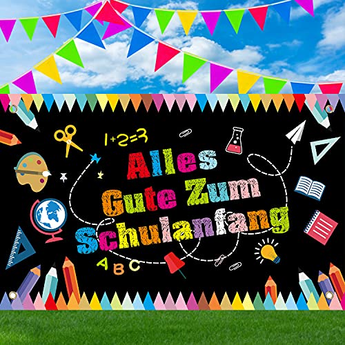 Yi'antai Alles Gute Zum Schulanfang Banner, Einschulung Girlande Banner + 30M Wimpelkette, Schuleinführung Banner Deko Schulkind Girlande Schulanfang Deko für Kinder Jungen von Yi'antai