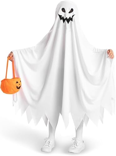 Yi'antai Geist Halloween Kostüm Kinder, Weiß Geisterumhang Kinderkostüm, Halloween Geister Kostüm und Kürbis Tasche, Weißes Kinder Geister Kostüm für Halloween Süßes oder Saures Yi'antai Geist Halloween Kostüm Kinder, Weiß Geisterumhang Kinderkostüm, Halloween Geister Kostüm und Kürbis Tasche, Weißes Kinder Geister Kostüm für Halloween Süßes oder Saures von Yi'antai