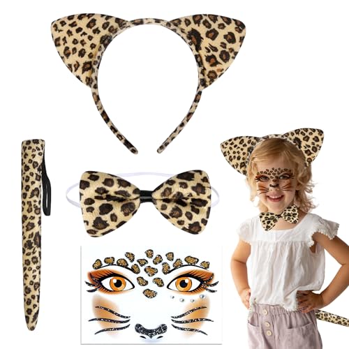 Yi'antai Leoparden Kostüm Set, Leoparden Tierkleid Kostüm, Leoparden Stirnband, Tier Haarreif mit Ohren Schwanz, Cosplay Party Zubehör, für Erwachsene Kinder Karneval von Yi'antai