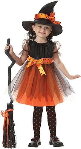 Yi'antai Halloween Hexenkostüm Mädchen, Hexenkleid Kinder, Kinder Zauberer verkleiden, Hexe Kostüm, Karneval Fasching Bekleidung, Mädchen Halloween Fasching Karneval (Gelb) von Yi'antai
