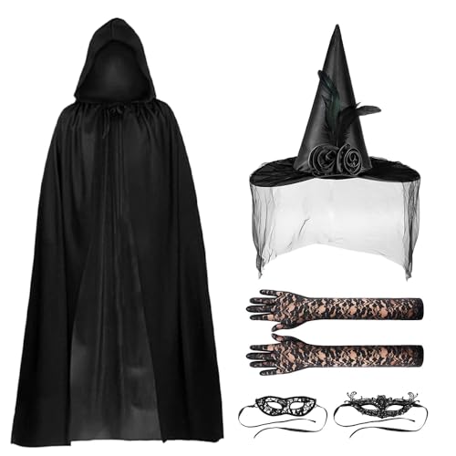 Yi'antai Halloween Kostüme für Damen, Hexenkostüm für Erwachsene, Halloween Kostüme Damen, Halloween Kostüm Damen Geist, Halloween Kostüm Damen Hexe, Geisterbraut Kostüm Damen (Schwarz) von Yi'antai