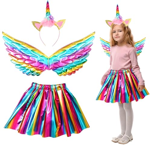 Tierkostüm Kinder Tutu Tier Verkleiden Tutu Rock mit mit Zubehör Tier Ohren Stirnband Nase Fliege Tierpfoten Handschuhe Schwanz Tier Verkleiden Set Karneval Party Kostüm für Kinder (Einhorn B) von Yi'antai