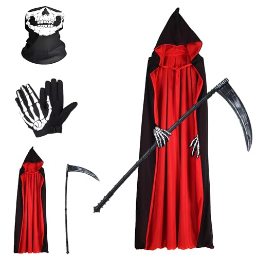 Yi'antai Sensenmann Kostüm Halloween, Halloween Umhang Set mit Maske Handschuhe, Vampir Umhang, Unisex Cape 140 cm für Halloween Party Dekoration Cosplay Yi'antai Sensenmann Kostüm Halloween, Halloween Umhang Set mit Maske Handschuhe, Vampir Umhang, Unisex Cape 140 cm für Halloween Party Dekoration Cosplay von Yi'antai