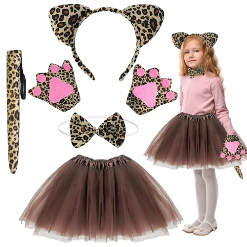 Yi'antai Tierkostüm Kinder Tutu Tier Verkleiden Tutu Rock mit mit Zubehör Tier Ohren Stirnband Nase Fliege Tierpfoten Handschuhe Schwanz Tier Verkleiden Set Karneval Party Kostüm für Kinder von Yi'antai