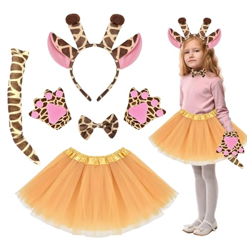 Yi'antai Tierkostüm Kinder Tutu Tier Verkleiden Tutu Rock mit mit Zubehör Tier Ohren Stirnband Nase Fliege Tierpfoten Handschuhe Schwanz Tier Verkleiden Set Karneval Party Kostüm für Kinder von Yi'antai