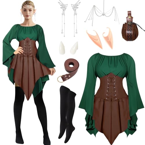 Yi-gog 11-teiliges Feenkostüm für Damen, Renaissance-, Mittelalter-Kleider, Erwachsene, Cosplay, Ledergürtel, Outfits, Elfen-Set für Halloween Yi-gog 11-teiliges Feenkostüm für Damen, Renaissance-, Mittelalter-Kleider, Erwachsene, Cosplay, Ledergürtel, Outfits, Elfen-Set für Halloween von Yi-gog