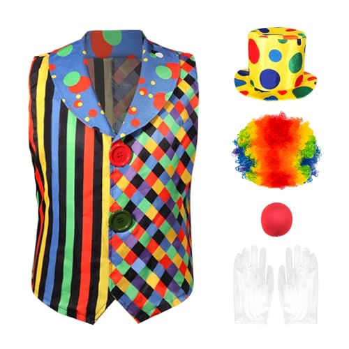 Yi-gog Halloween Erwachsene Clown Kostüm Set Blau Polyester 7 Stück Standardgröße Karneval Joker Zubehör mit Nase Weste Perücke Fliege für Zirkus Cosplay Party Yi-gog Halloween Erwachsene Clown Kostüm Set Blau Polyester 7 Stück Standardgröße Karneval Joker Zubehör mit Nase Weste Perücke Fliege für Zirkus Cosplay Party von Yi-gog