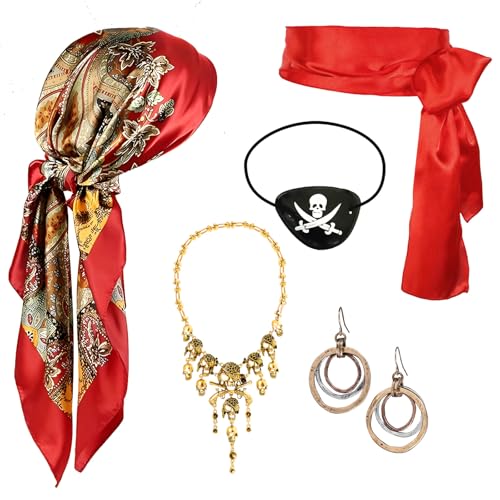Yi-gog Piratenkostüm-Zubehör-Set für Damen und Herren, Bandana, Mütze, Kopftuch, Schärpe, Gürtel, Captain Eye, Party Yi-gog Piratenkostüm-Zubehör-Set für Damen und Herren, Bandana, Mütze, Kopftuch, Schärpe, Gürtel, Captain Eye, Party von Yi-gog