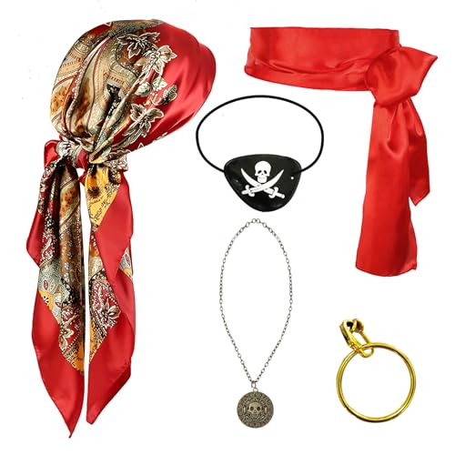 Yi-gog Piratenkostüm-Zubehör-Set für Herren, Halloween, Piraten-Party, Bandana, Mütze, Kopftuch, Schärpe, Gürtel, Kapitänsauge, Verkleiden Yi-gog Piratenkostüm-Zubehör-Set für Herren, Halloween, Piraten-Party, Bandana, Mütze, Kopftuch, Schärpe, Gürtel, Kapitänsauge, Verkleiden von Yi-gog