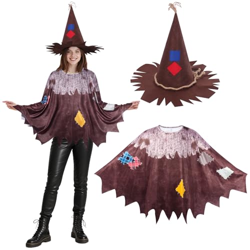 Yi-gog Vogelscheuche Kostüm-Set, Halloween, Poncho, Kostüm, Zubehör, Umhang und Hut für Damen, Karneval, Cosplay, Dekoration, 2 Stück Yi-gog Vogelscheuche Kostüm-Set, Halloween, Poncho, Kostüm, Zubehör, Umhang und Hut für Damen, Karneval, Cosplay, Dekoration, 2 Stück von Yi-gog