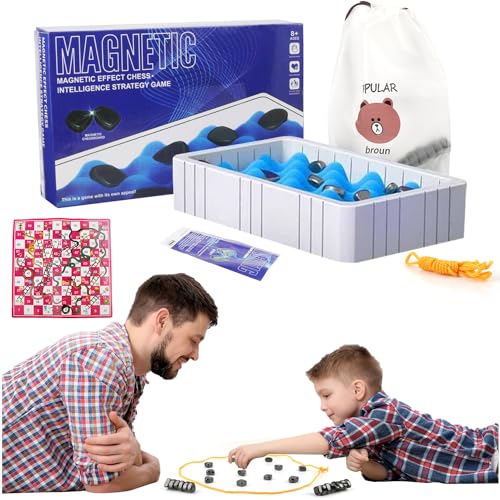 Magnetisch Schachspiel, Tisch Schach Brettspiel Magnetisch mit Schlangenleiter, Schachspiel Kampfschach Schachbrett, Reisen Schach Magnetspiel, Stein-Brettspiel, Puzzle Checkers Party Spiel von YiJiuBa