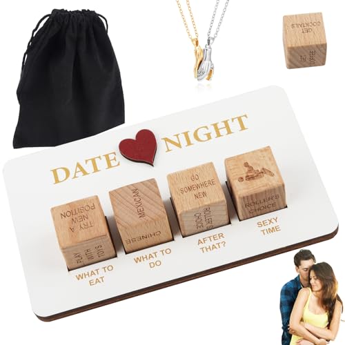 YiJiuBa Date-Night-Würfel für Paare, Romantisches Paar-Würfel-Set mit 2 Halskette, Holzwürfel Entscheidungswürfel, Paarwürfel als Hochzeit Frauen und Männer von YiJiuBa