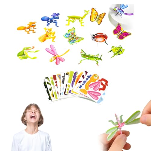 Pädagogisches 3D Cartoon Puzzle, 2024 New 3D Puzzle Set für Kinder, Einzigartiger 3D-Cartoon Puzzles DIY-Lernspielzeug für Jungen, Mädchen, Anfänger Geburtstag Weihnachten (Insekten-Thema) von YiKAiLi