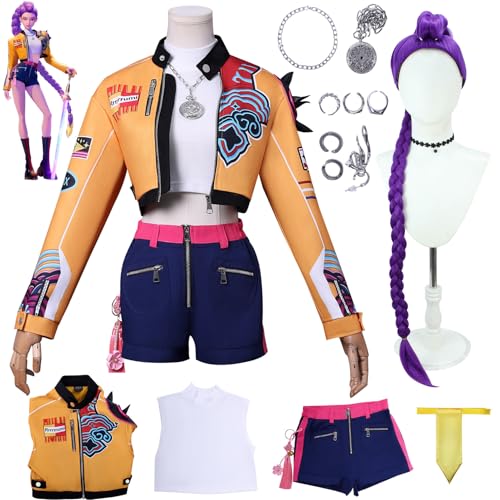 YiLianDa KPop Demon Hunters Rumi/Mira/Zoe Cosplay Kostüm Set für Damen – Anime Cosplay Outfit mit Perücke, Ring & Ohrringen – Rollenspiel Uniform für Halloween, Karneval & Party von YiLianDa