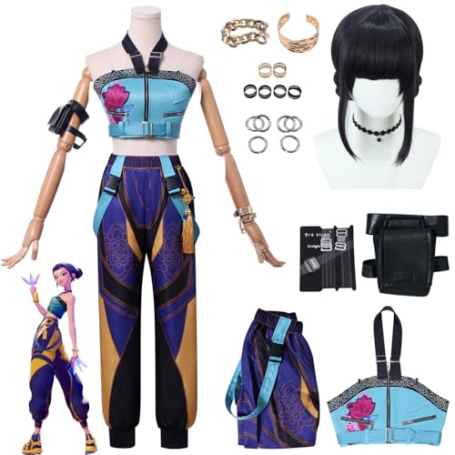 YiLianDa KPop Demon Hunters Rumi/Mira/Zoe Cosplay Kostüm Set für Damen – Anime Cosplay Outfit mit Perücke, Ring & Ohrringen – Rollenspiel Uniform für Halloween, Karneval & Party von YiLianDa