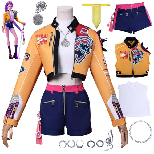 YiLianDa KPop Demon Hunters Rumi/Mira/Zoe Cosplay Kostüm Set für Damen – Anime Cosplay Outfit mit Ring & Ohrringen – Rollenspiel Uniform für Karneval, Halloween & Party von YiLianDa