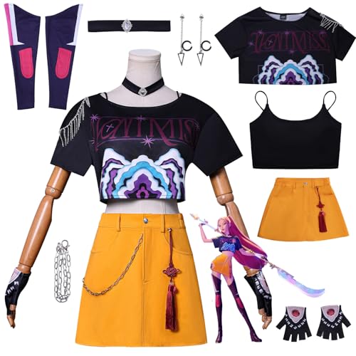 YiLianDa KPop Demon Hunters Rumi/Mira/Zoe Cosplay Kostüm Set für Damen – Anime Cosplay Outfit mit Ring & Ohrringen – Rollenspiel Uniform für Karneval, Halloween & Party von YiLianDa