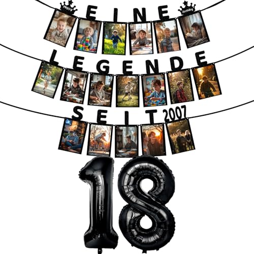 Deko 18. Geburtstag Junge Fotogirlande - EINE LEGENDE SEIT 2007 - Meilensteine Geburtstagsdeko 18 Junge, 18 Glitzerkarten Kann 6-Zoll-Fotos von 1 bis 18 Jahren einfügen Geburtstagsparty Dekoration von YiLingYiJiu