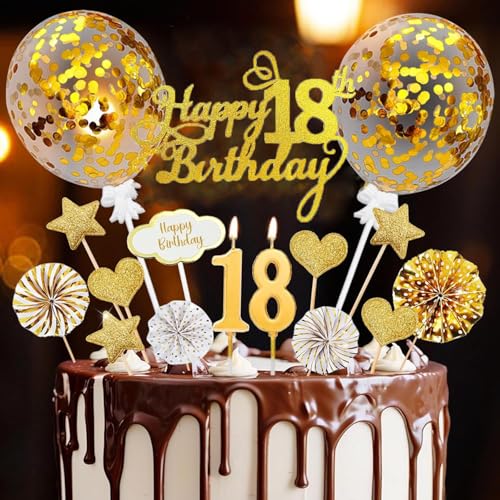 Happy Birthday Cake Topper 18th, 20 Stück Tortendeko Gold Deko 18 Geburtstag,18 Cake Topper mit Geburtstagskerzen, für 18 Geburtstag Deko Tortendeko Happy Birthday Cake Topper 18th, 20 Stück Tortendeko Gold Deko 18 Geburtstag,18 Cake Topper mit Geburtstagskerzen, für 18 Geburtstag Deko Tortendeko von YiMinw