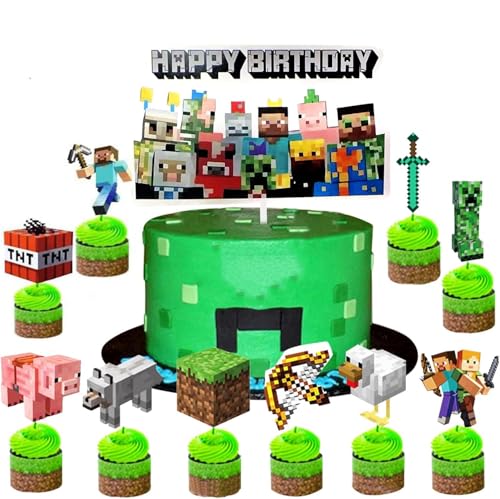 YiMinw 25 Stück Pixel Cake Topper, Miner Game Cupcake Toppers,24 Stück Cupcake Toppers Wrappers,Papier Wrapper, für Geburtstagsfeier Geburtstag Kuchendeko YiMinw 25 Stück Pixel Cake Topper, Miner Game Cupcake Toppers,24 Stück Cupcake Toppers Wrappers,Papier Wrapper, für Geburtstagsfeier Geburtstag Kuchendeko von YiMinw