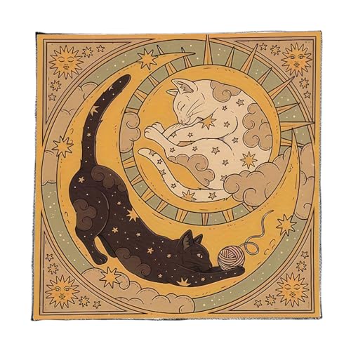 YiNLuax Divinationen Tischdecke Mondkatzen Muster Astrologie Tarotkarte Tischdecke Altars Stoff Göttlichkeit Brettspielzubehör von YiNLuax