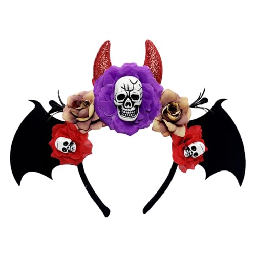 YiNLuax Halloween Schädel Blumenhaarband Mit Verstellbarem Elastischen Band Für Erwachsene Kids Accessoires Halloween Schädel Haarband von YiNLuax