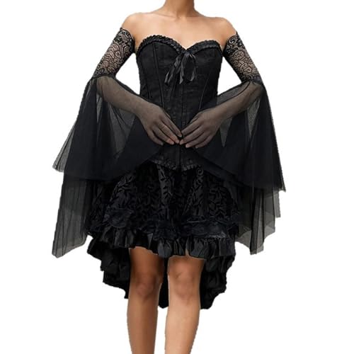 YiNLuax Victorian Gothic Spitzenarm Goth Korsett Ärmel Für Halloween Hexenkostüm Elegante Abend Themenpartys Korsettrock Glocken von YiNLuax