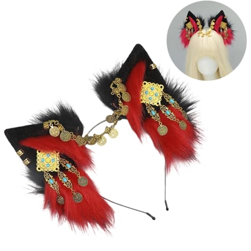 YiNLuax Zeitgenössischer Rollenspiel Wolf Ohrhaarband Fashion Kostüm Accessoire Für Partys Und Anziehen Pelziger Wolfohr Kopfstücke Für Halloween von YiNLuax