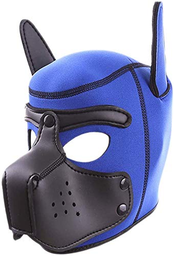 YiQin RWSX Weiche Latex-Hundemaske mit Ohren, Welpenmaske für Cosplay-Party-Maskerade (Color : Blue, Size : Large) von YiQin RWSX