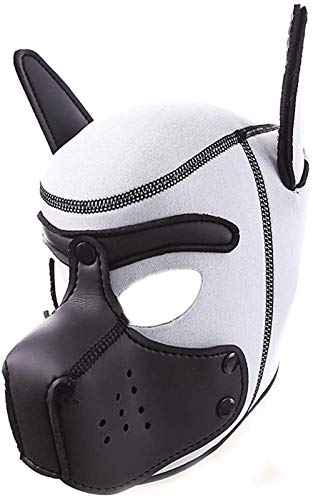 YiQin RWSX Weiche Latex-Hundemaske mit Ohren, Welpenmaske für Cosplay-Party-Maskerade (Color : White, Size : Large) von YiQin RWSX