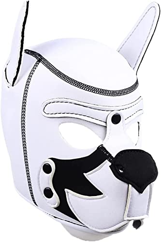 YiQin RWSX Weiche Latex-Hundemaske mit Ohren, Welpenmaske für Cosplay-Party-Maskerade Set, Freie Kombination (Maske-1, Weiß) von YiQin RWSX