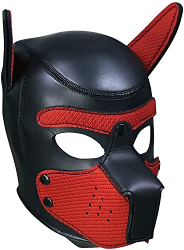 YiQin RWSX Weiche Latex-Hundemaske mit Ohren, Welpenmaske für Cosplay-Party-Maskerade Set, Freie Kombination (Maske Rot XL) von YiQin RWSX