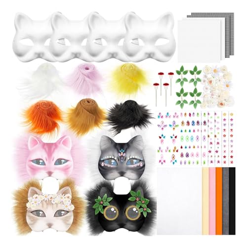 YiQinzcxg 4pcs Katzen Gesichtsmaske Weiße Papiermaske Unbemalte Maskeradenmaske Mit Pelziger Stoff Trim Eye Mesh Felted Stoffaufkleber YiQinzcxg 4pcs Katzen Gesichtsmaske Weiße Papiermaske Unbemalte Maskeradenmaske Mit Pelziger Stoff Trim Eye Mesh Felted Stoffaufkleber von YiQinzcxg