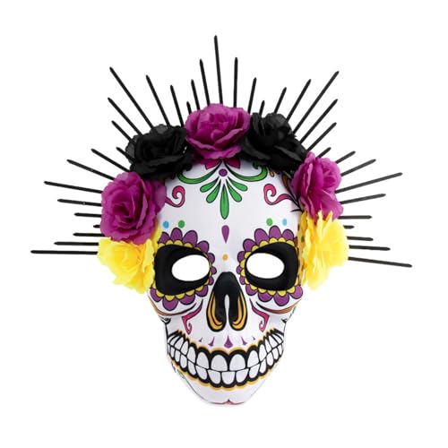 YiQinzcxg Der Toten Maske Zuckerschädelmaske Mit Rosendekorationen Maskerade Maske Für Halloween Cosplay Party Kostümgeschenke von YiQinzcxg