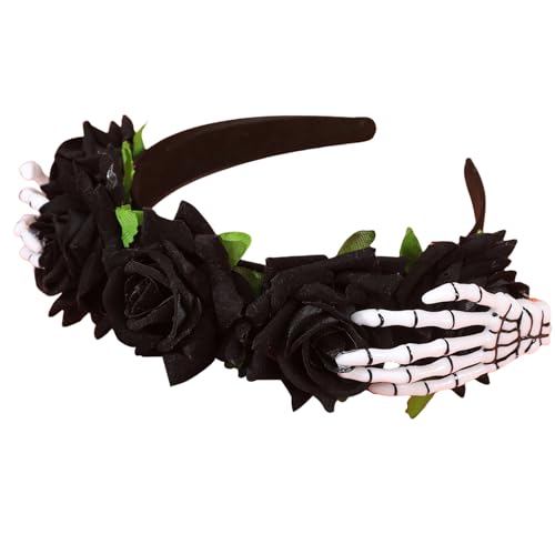 YiQinzcxg Halloween Party Schädel Stirnband Mit Rosendekoration Verstellbare Größe Kopfbedeckung Haar Accessoire YiQinzcxg Halloween Party Schädel Stirnband Mit Rosendekoration Verstellbare Größe Kopfbedeckung Haar Accessoire von YiQinzcxg