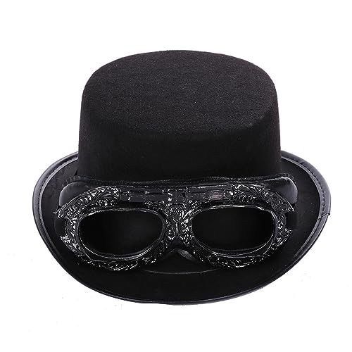YiQinzcxg Steampunk-Zylinder, Dame mit gravierter Brille, Kopfbedeckung, Kostüm-Zubehör für industrielles Zeitalter, Steampunk-Hut von YiQinzcxg