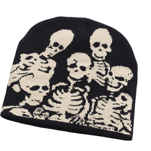 YiQinzcxg Street Dancing Für Erwachsene Cooles 2000er Jahre Skelett Muster Totenkopf Kappen Für Teenager Mädchen Hiphop Winter Und Kopfwärmer von YiQinzcxg