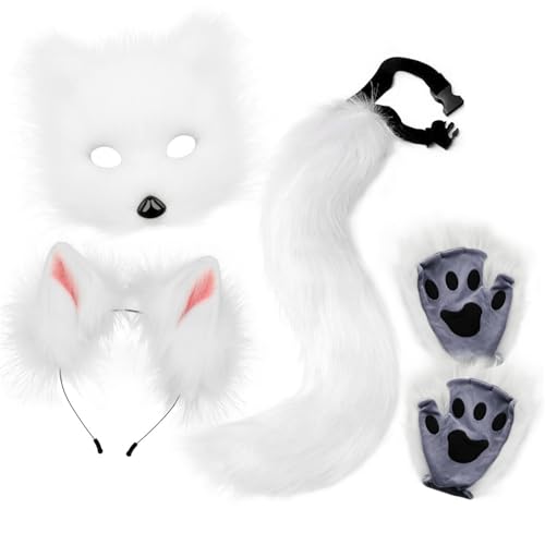 YiQinzcxg Wolf Foxes Kostüm Set Plüsch Tiermaske Tierschwanz Stirnband Und Handschuh Halloween Kostüm Für Kinder Erwachsene Cosplay Halloween Outfit YiQinzcxg Wolf Foxes Kostüm Set Plüsch Tiermaske Tierschwanz Stirnband Und Handschuh Halloween Kostüm Für Kinder Erwachsene Cosplay Halloween Outfit von YiQinzcxg