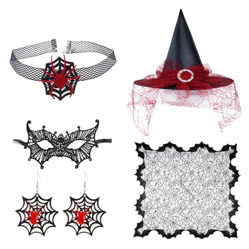 YiQinzcxg Women Hexenhut Mit Augenmaske Halskette Ohrringe Frauen Hexen Kostüm Cosplay Accessoire Für Halloween Masquerade von YiQinzcxg