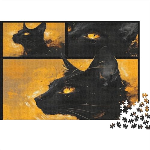 Cat 1000 Teile Puzzle Für Kinder Und Erwachsene Ab 14 Jahren Black Cat Holzpuzzle Herausfordernd Denkspielzeug 1000pcs (75x50cm) von YiWanLiu