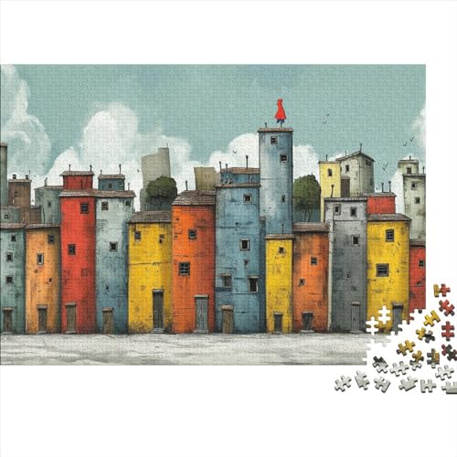 Colorful Buildings 1000-teiliges Puzzle Für Erwachsene Colorful Town Holzpuzzle 1000pcs (75x50cm) von YiWanLiu
