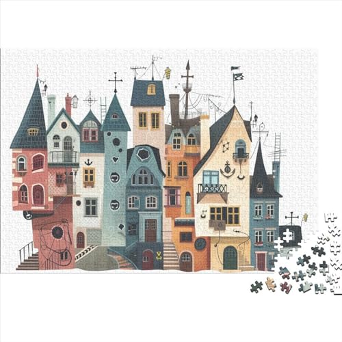 Colorful Buildings 300-teiliges Puzzle Für Erwachsene Colorful Town Holzpuzzle 300pcs (40x28cm) von YiWanLiu