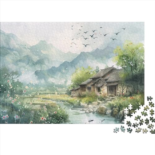 Oriental Mountain Vista 1000 Teile Puzzle Für Kinder Und Erwachsene Ab 14 Jahren Ink Landscape Holzpuzzle Familienspaß Lernspiel 1000pcs (75x50cm) von YiWanLiu