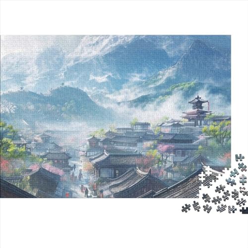 Oriental Mountain Vista 500 Teile Puzzle Für Kinder Und Erwachsene Ab 14 Jahren Ink Landscape Holzpuzzle Herausfordernd Denkspiel 500pcs (52x38cm) von YiWanLiu