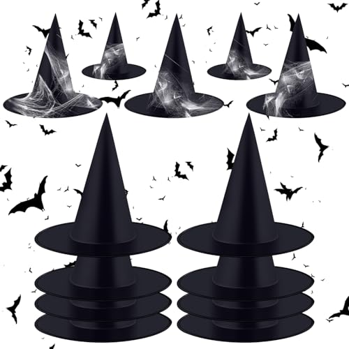 YiYa 12 Stück Halloween Hexenhut Schwarz, Hängende Dekoration Mit 2 Größen, Spinnennetz und Seil für Party Kostüm und Cosplay YiYa 12 Stück Halloween Hexenhut Schwarz, Hängende Dekoration Mit 2 Größen, Spinnennetz und Seil für Party Kostüm und Cosplay von YiYa