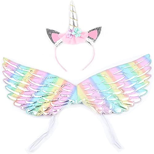 Einhorn Stirnband,Einhorn Haarband und Engelsflügel für Halloween Karneval Cosplay Kostüm Zubehör Party Feier von YiYaO