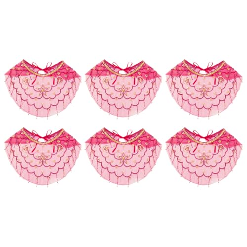 YiZYiF Bauchtanz Gesichtsschleier Pailletten Quasten Tribal Mesh Maske Orient Indischen Schleier Tanzkleidung Belly Dance Kostüm Hot Pink 6Pcs One Size von YiZYiF