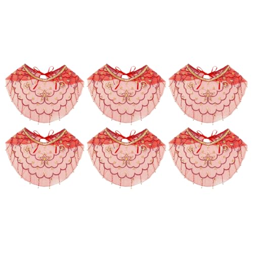 YiZYiF Bauchtanz Gesichtsschleier Pailletten Quasten Tribal Mesh Maske Orient Indischen Schleier Tanzkleidung Belly Dance Kostüm Red 6Pcs One Size von YiZYiF