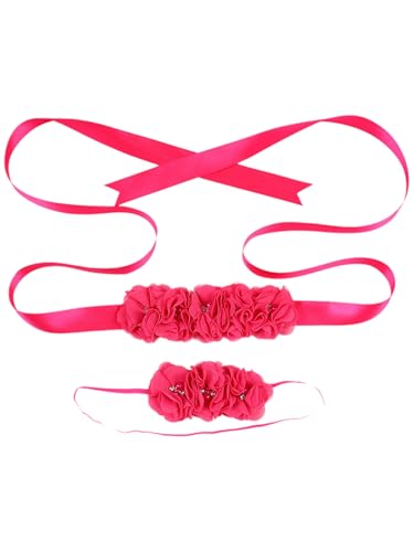 YiZYiF Blumen-Kopfschmuck Blumen Perlen Gürtel 2er Set Mutterschaft Fotografie Hochzeit Kopfschmuck Blume Krone Hotpink Einheitsgröße von YiZYiF